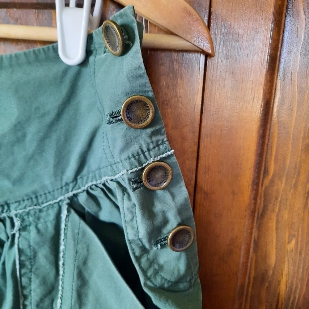 Vintage Y2K Bellvilles Green Frayed Edge Pleated Midi Skirt W/ Pockets Size S/M